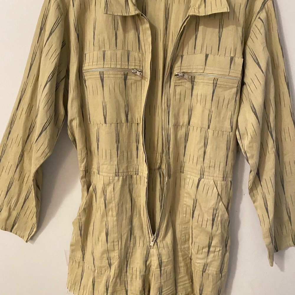 Jens Pirate Booty Womens Ikat Print Zip Front Romper Olive Cotton Sz Large - Picture 5 of 9